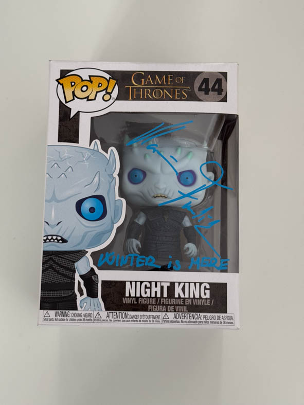 Vladimir Furdik aka Night King original autograph with quote on Game of Thrones Funko Pop 44 - blue