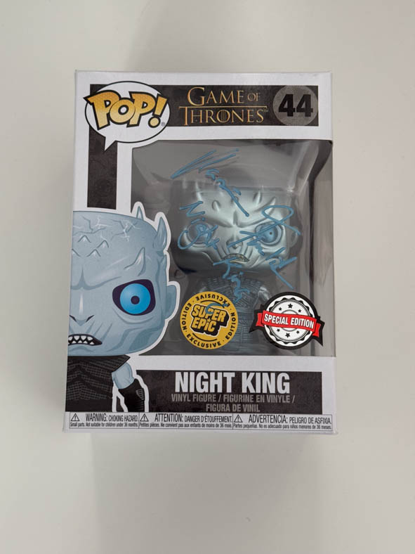 Vladimir Furdik aka Night King original autograph with character name on Game of Thrones Funko Pop 44 Special Edition - blue