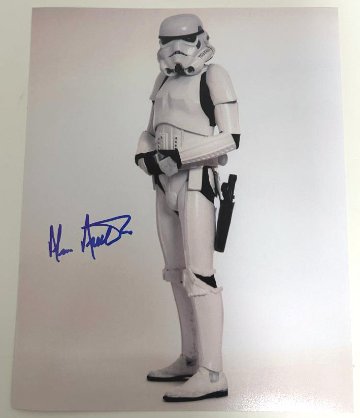 Alan Austen original Autogramm auf 20x25 Star Wars Stormtrooper Foto
