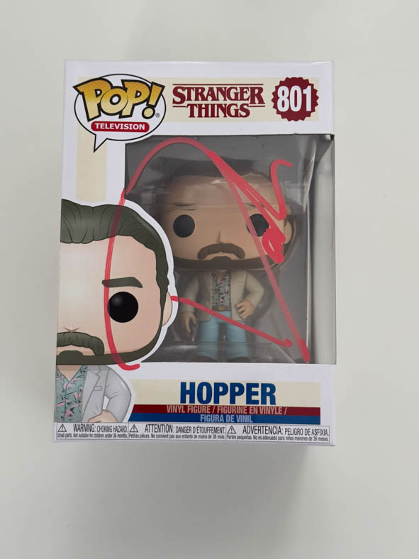 David Harbour aka Hopper original Autogramm auf Stranger Things Funko Pop 801 - rot