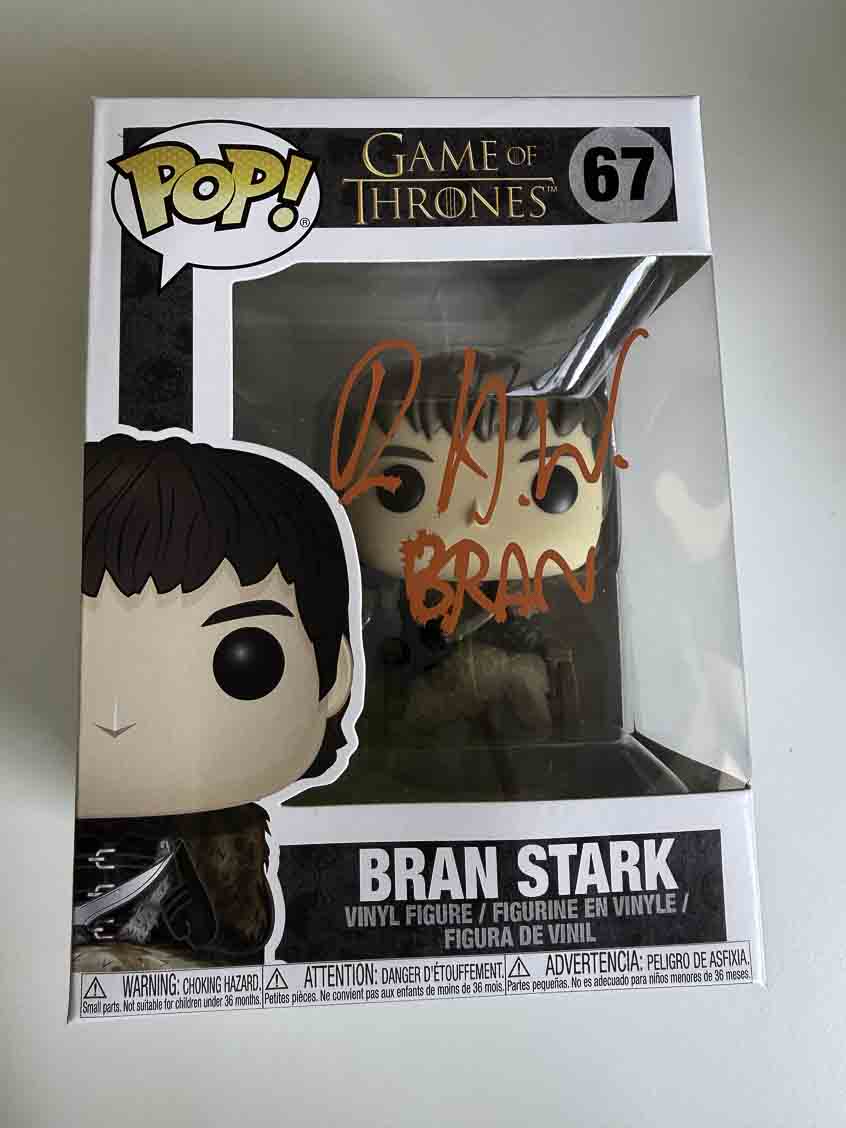 Isaac Hempstead-Wright aka Bran Stark original Autogramm mit Charakter Name auf Game of Thrones Funko Pop 67 - orange