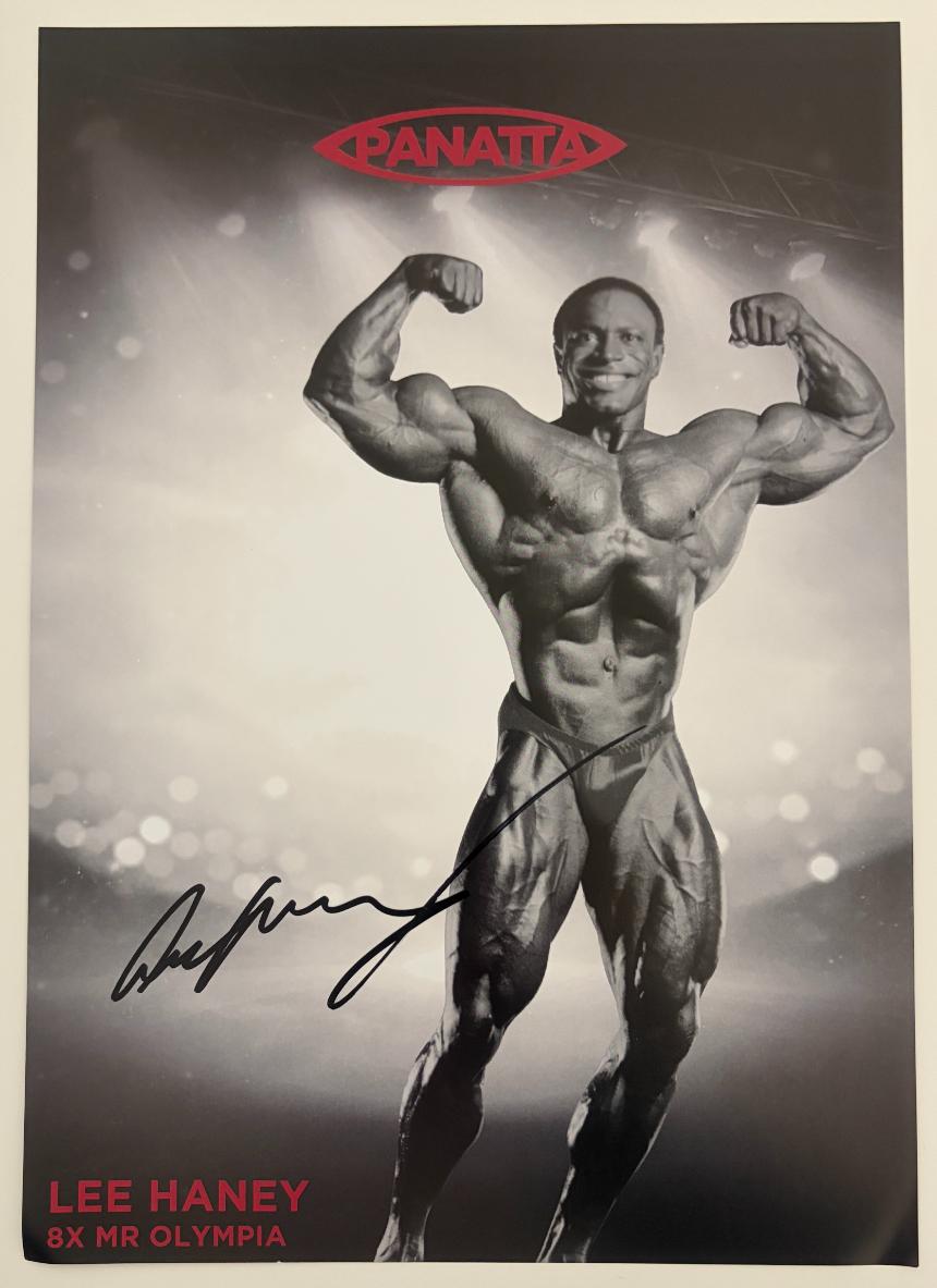 Lee Haney original autograph on 8x12 postcard (Thin Paper)