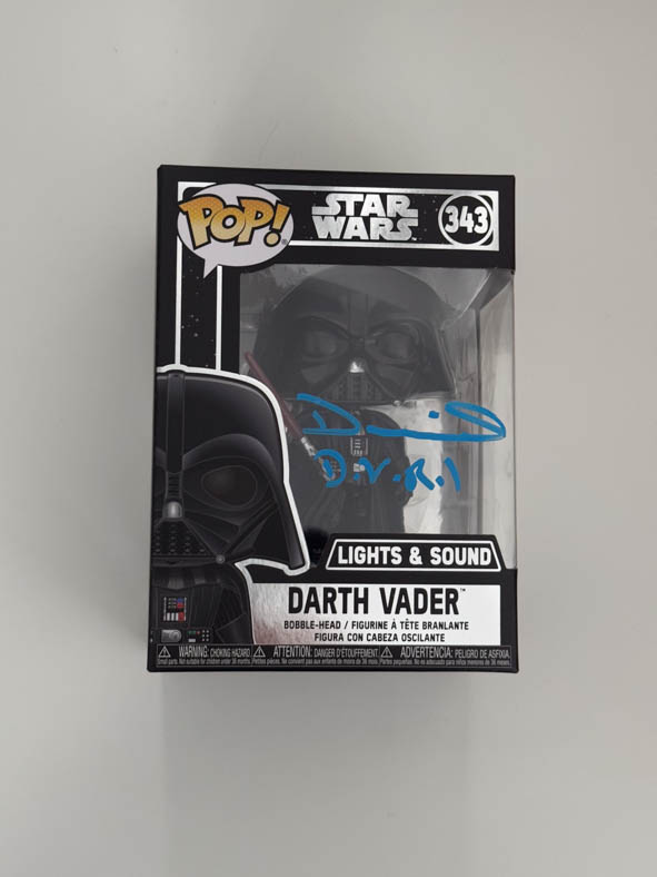Daniel Naprous aka Darth Vader original autograph with character name on Star Wars Funko Pop 343 - blue