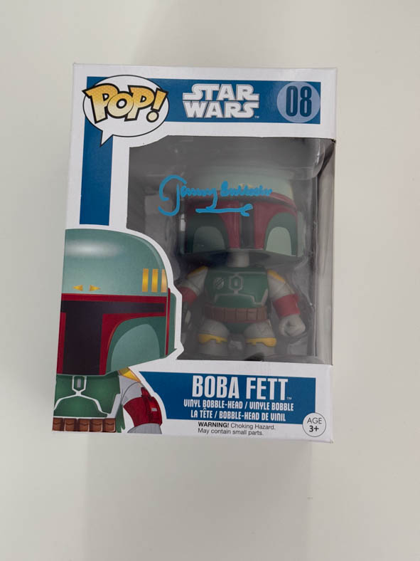 Jeremy Bulloch aka Boba Fett original autograph on Star Wars Funko Pop 08 - blue