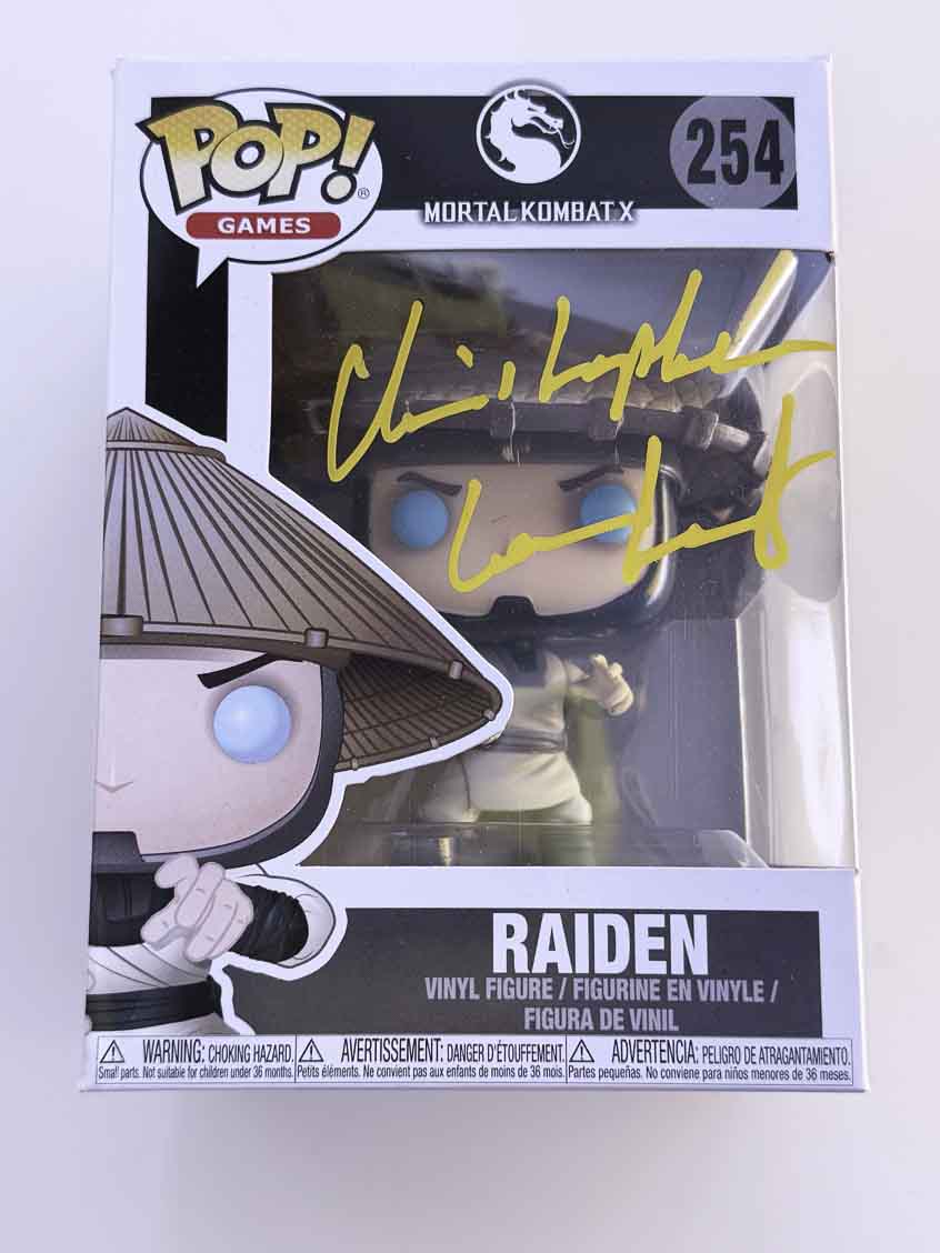 Christopher Lambert aka Raiden original autograph on Mortal Kombat X Funko Pop 254 - yellow 