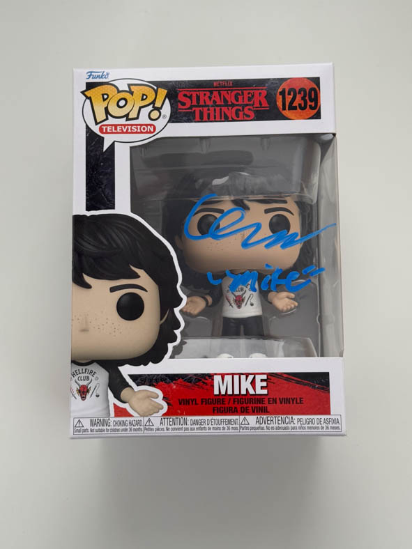 Finn Wolfhard aka Mike original Autogramm mit Charaktername auf Stranger Things Funko Pop 1239 - blau 